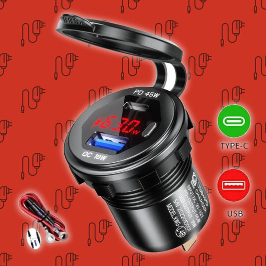 Quick Charge 3.0 and PD - Type C and USB and voltage display (Aluminum)